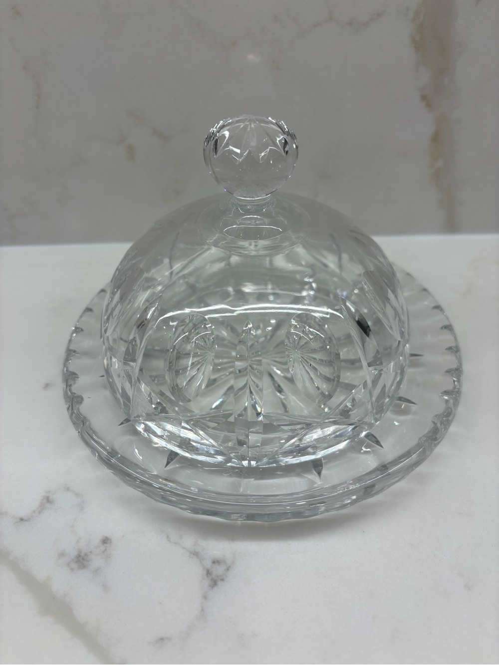 Vintage Round Clear Covered Cheese or Butter Dish Domed Lid
